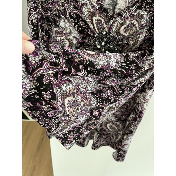Dress Barn Womens L Tunic Top Jewel Embellishment Purple Paisley Bell Sleeve - Picture 5 of 8